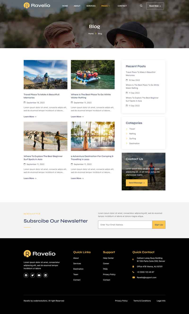 Blog — Ravelio - Adventure Travel & Tourism Elementor Template