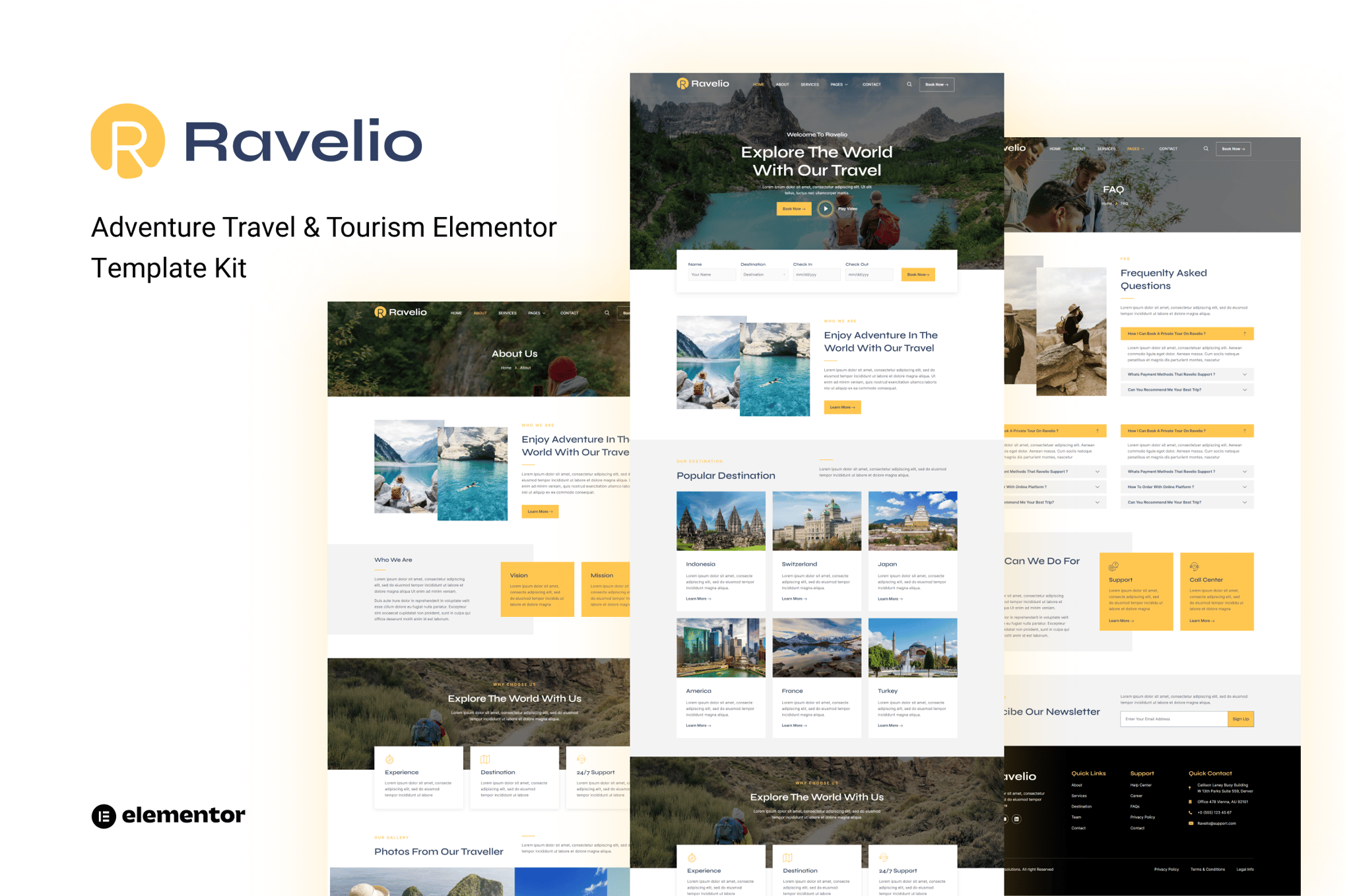 Ravelio - Adventure Travel & Tourism Elementor Template — Elementor template kit cover