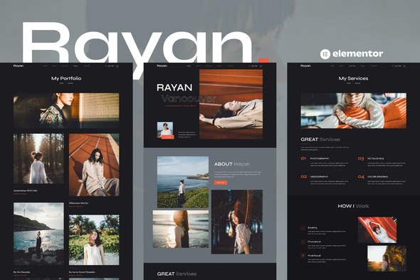 Rayan - Photography & Portfolio Elementor Template — Elementor template kit cover