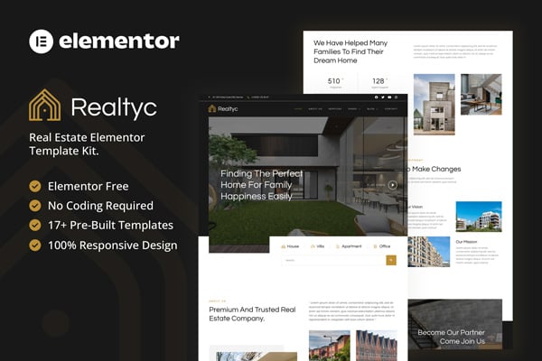 Realtyc - Real Estate Elementor Template — Elementor template kit cover