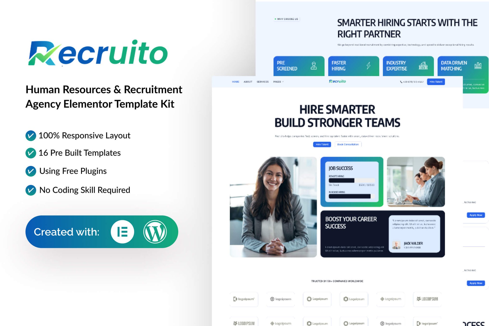 Recruito - Human Resources & Recruitment Agency Elementor Template — Elementor template kit cover