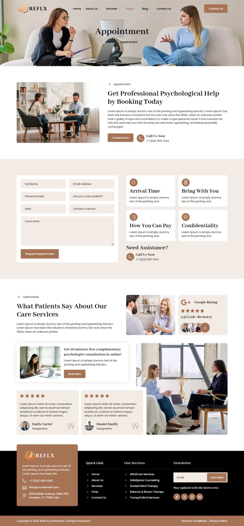 Appointment — Reflx - Mental Health & Psychologist Elementor Template