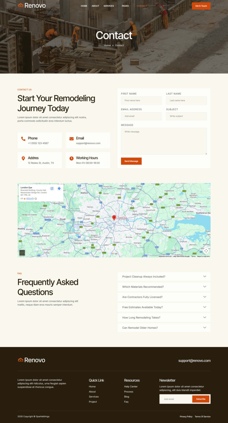 Contact — Renovo - Home Renovation & Remodeling Elementor Template
