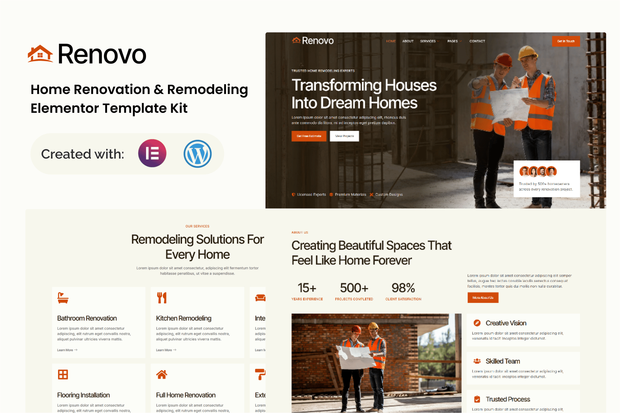 Renovo - Home Renovation & Remodeling Elementor Template — Elementor template kit cover