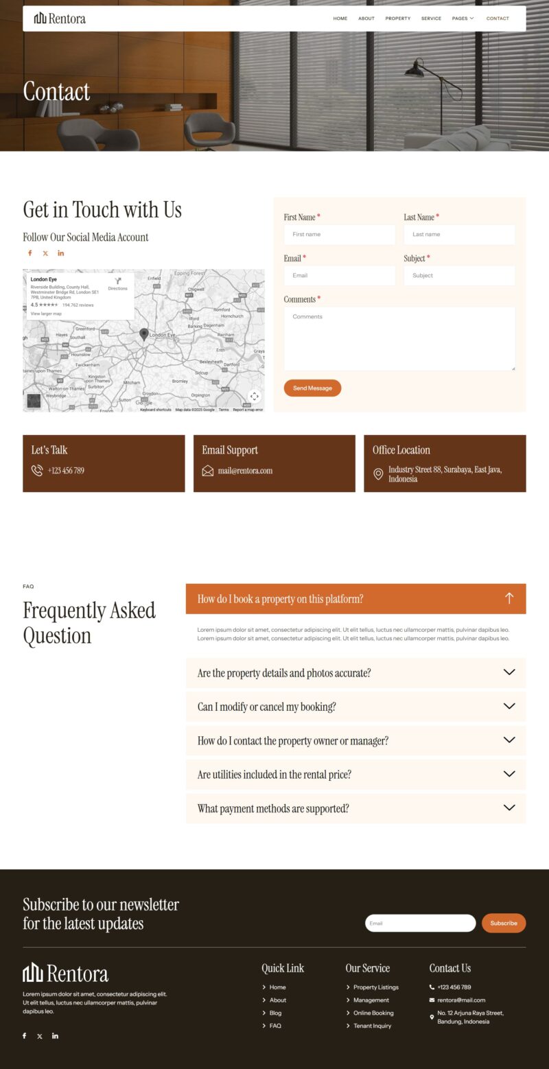 Contact — Rentora - Rental Property Elementor Template