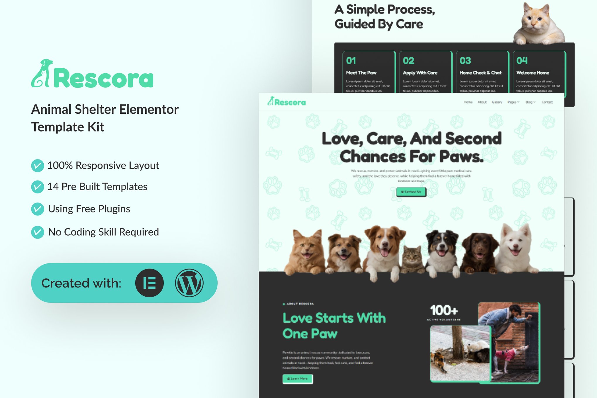 Rescora - Animal Shelter Elementor Template — Elementor template kit cover