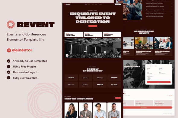 Revent - Events & Conferences Elementor Template — Elementor template kit cover