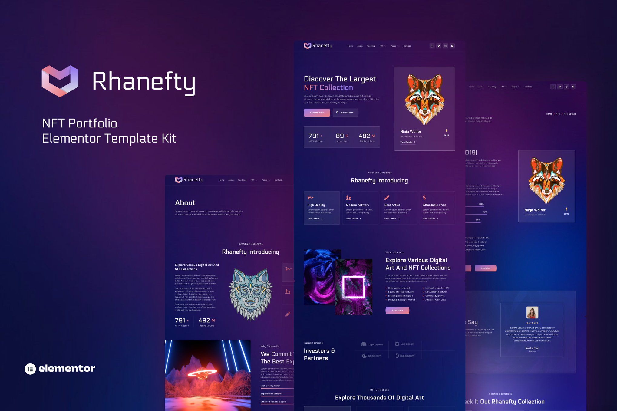 Rhanefty - NFT Portfolio Elementor Template — Elementor template kit cover