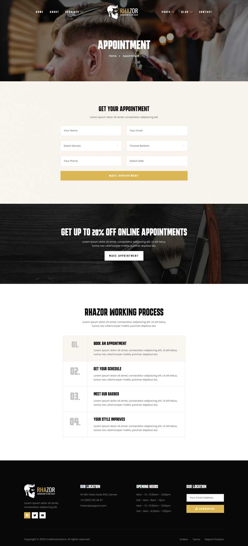 Appointment — Rhazor - Barbershop & Hair Salon Elementor Template