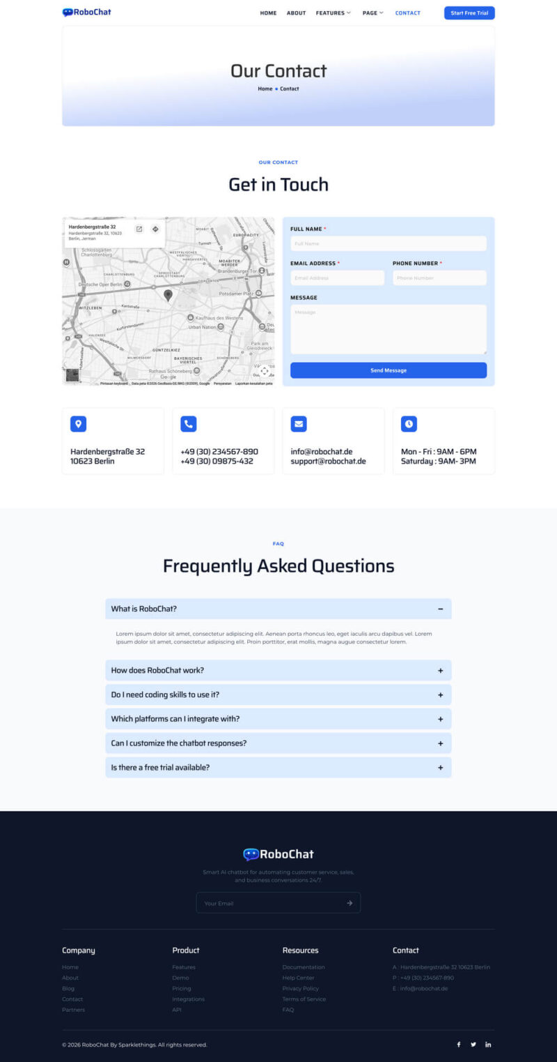 Contact — RoboChat - AI Chatbot Service Elementor Template
