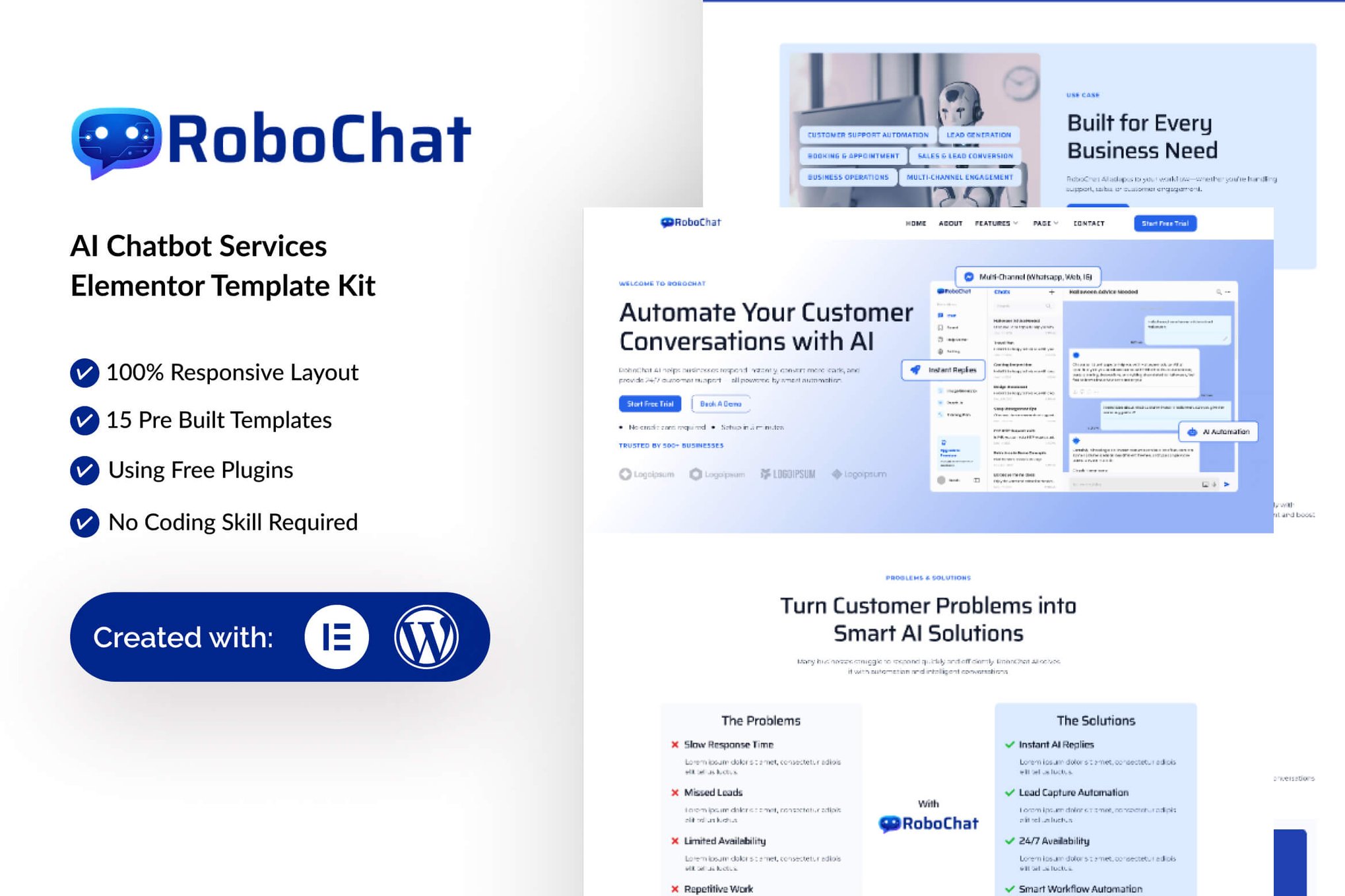 RoboChat - AI Chatbot Service Elementor Template — Elementor template kit cover