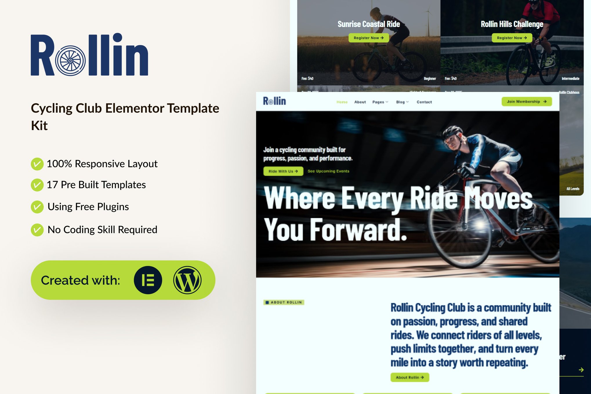 Rollin - Cycling Club Elementor Template — Elementor template kit cover