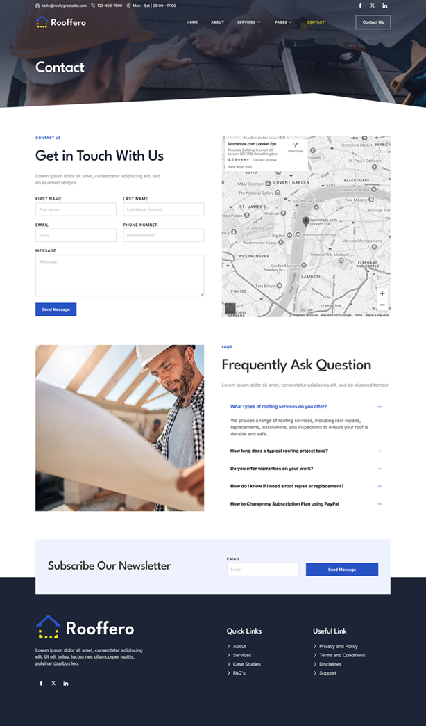 Contact — Rooffero - Roofing Services Elementor Template