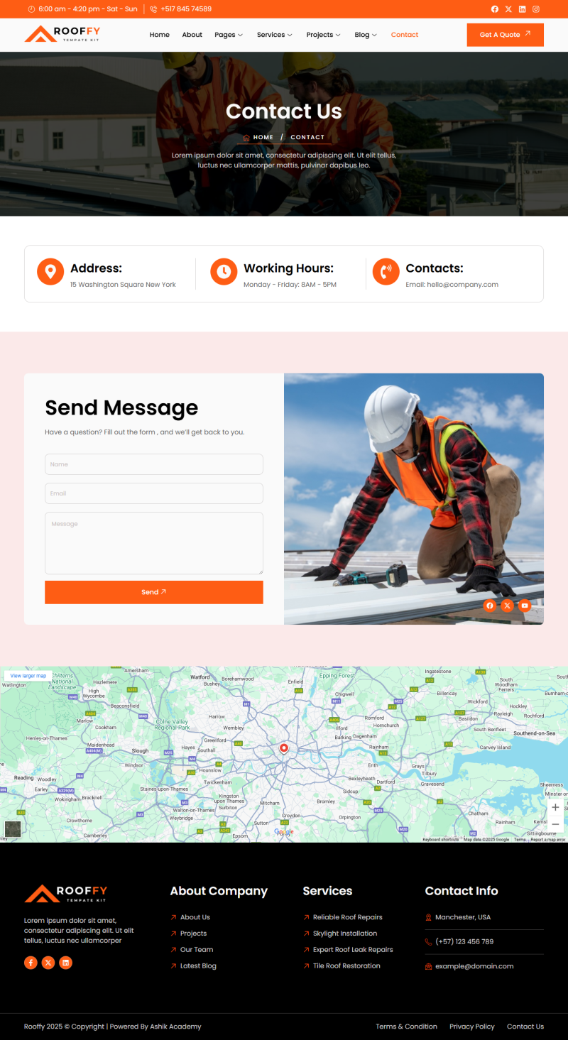 Contact — Rooffy - Roofing Services Elementor Template