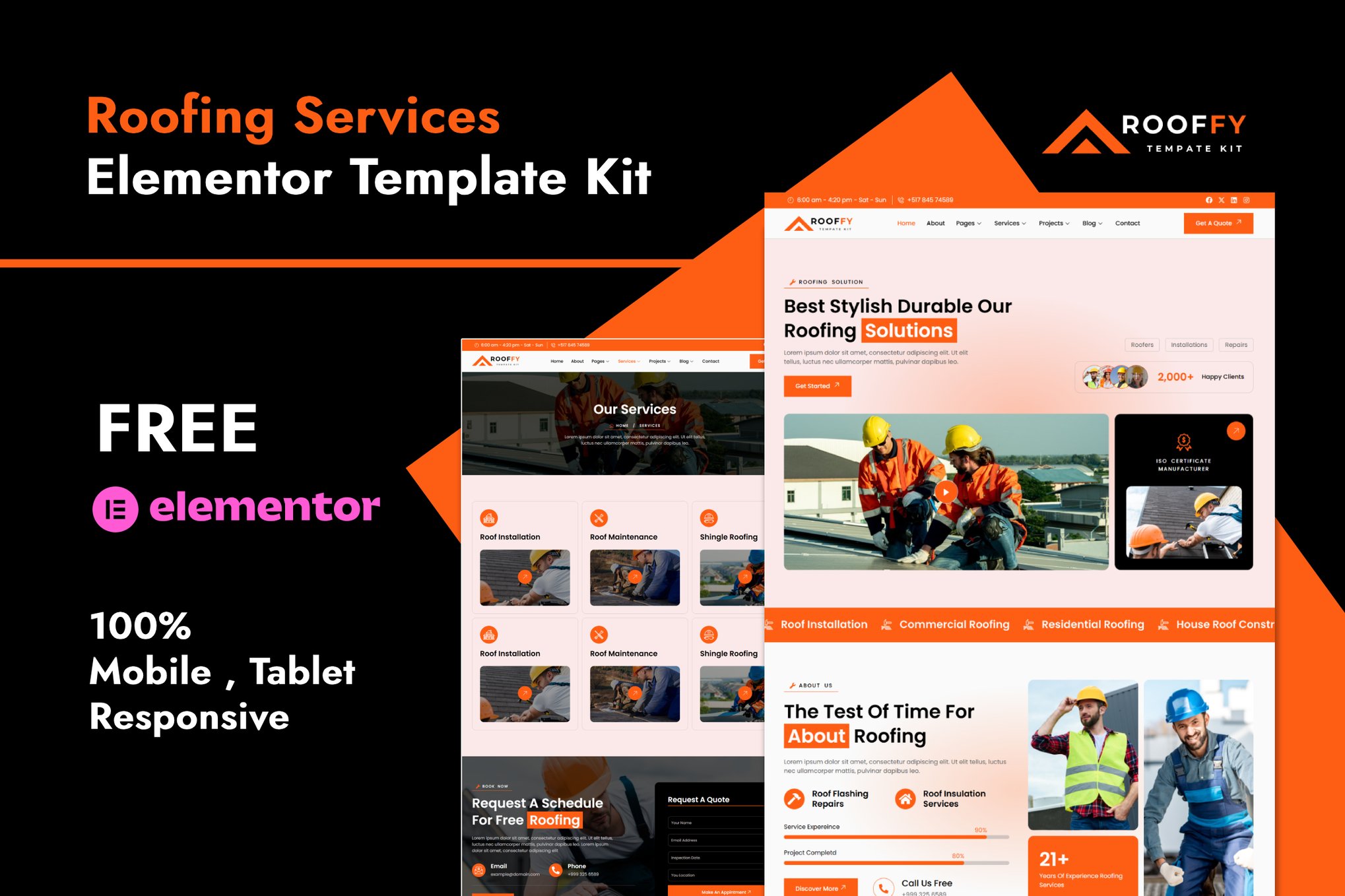 Rooffy - Roofing Services Elementor Template — Elementor template kit cover