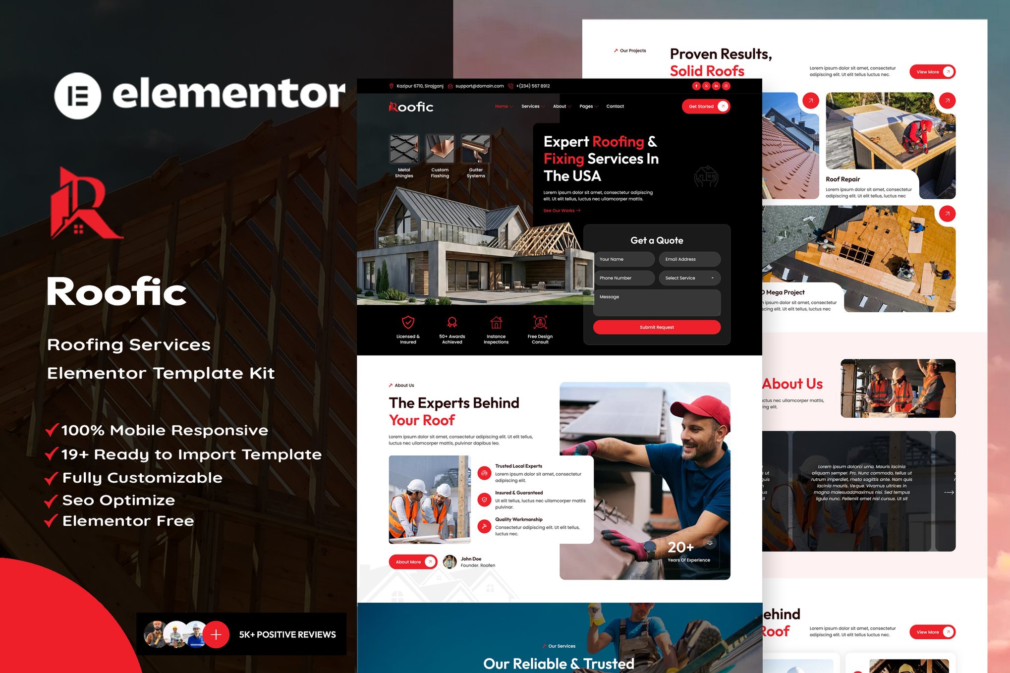 Roofic - Roofing Services Elementor Template — Elementor template kit cover