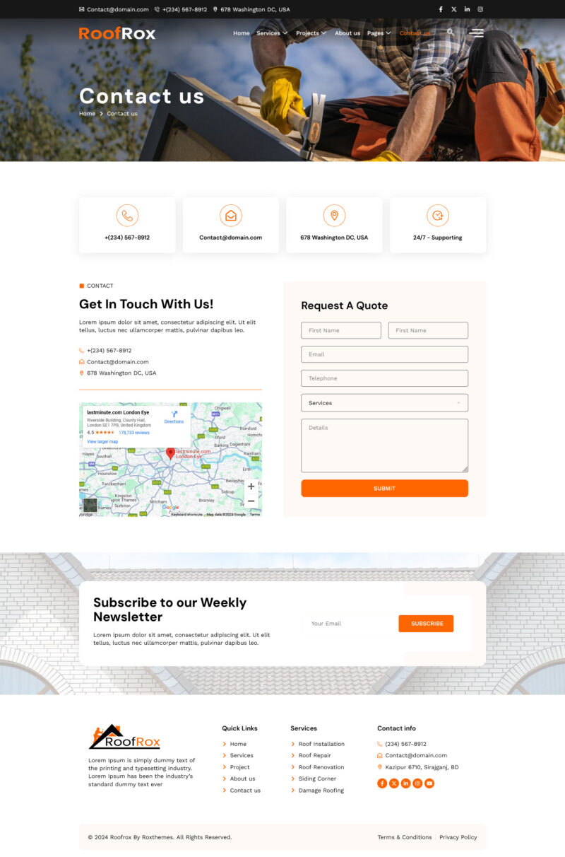 Contact us — Roofrox - Roofing Services Elementor Template