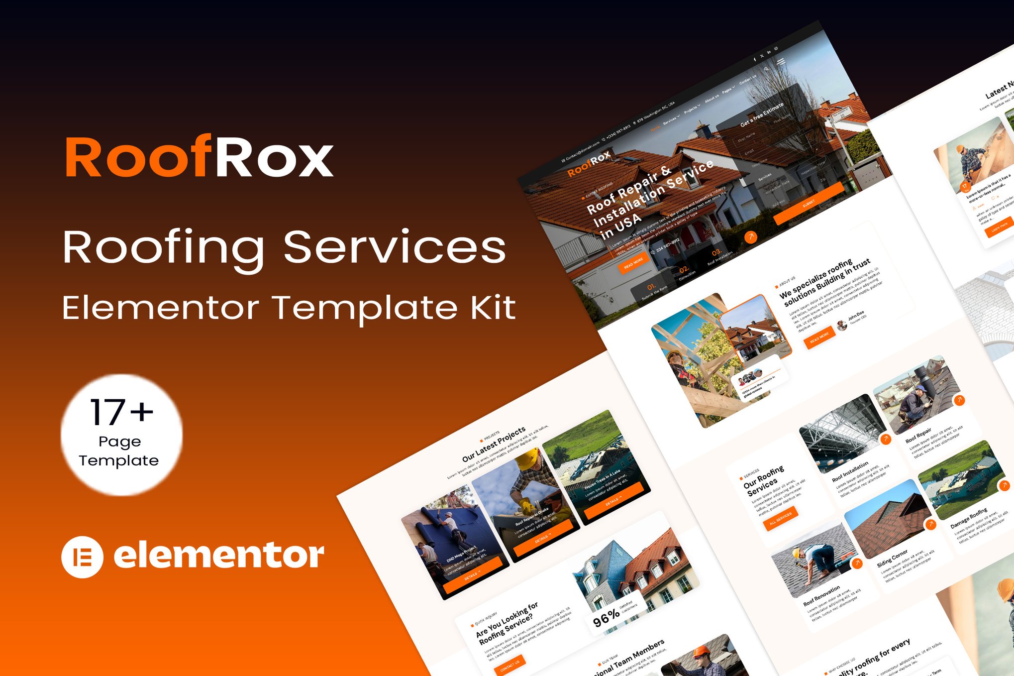 Roofrox - Roofing Services Elementor Template — Elementor template kit cover