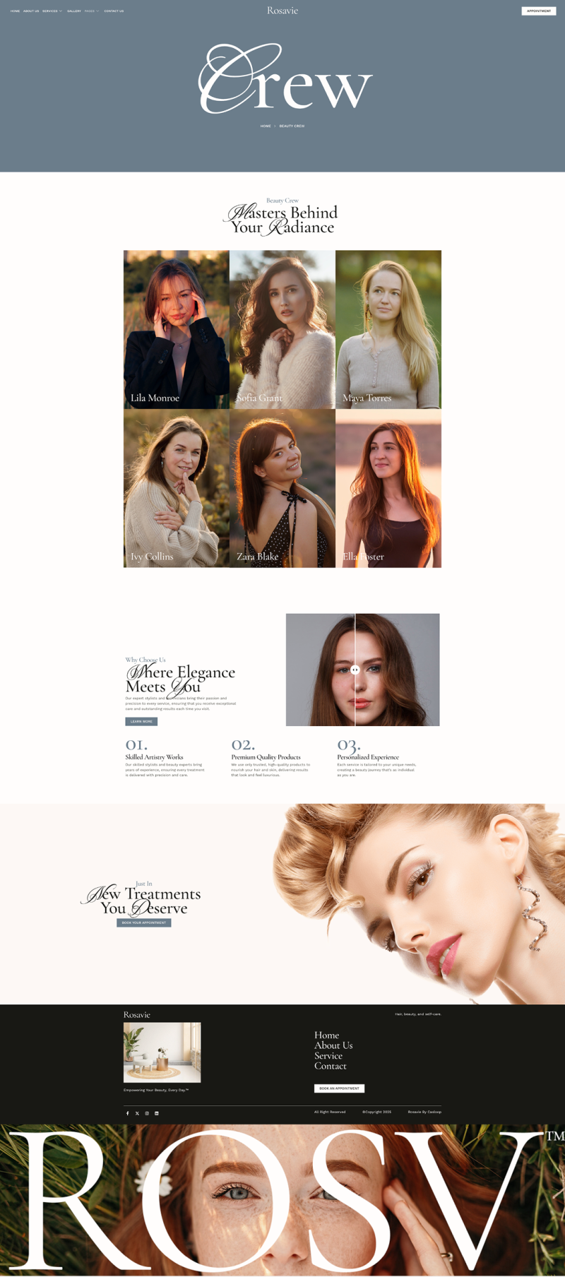 Beauty Crew — Rosavie - Soft Luxe Beauty Salon Elementor Template