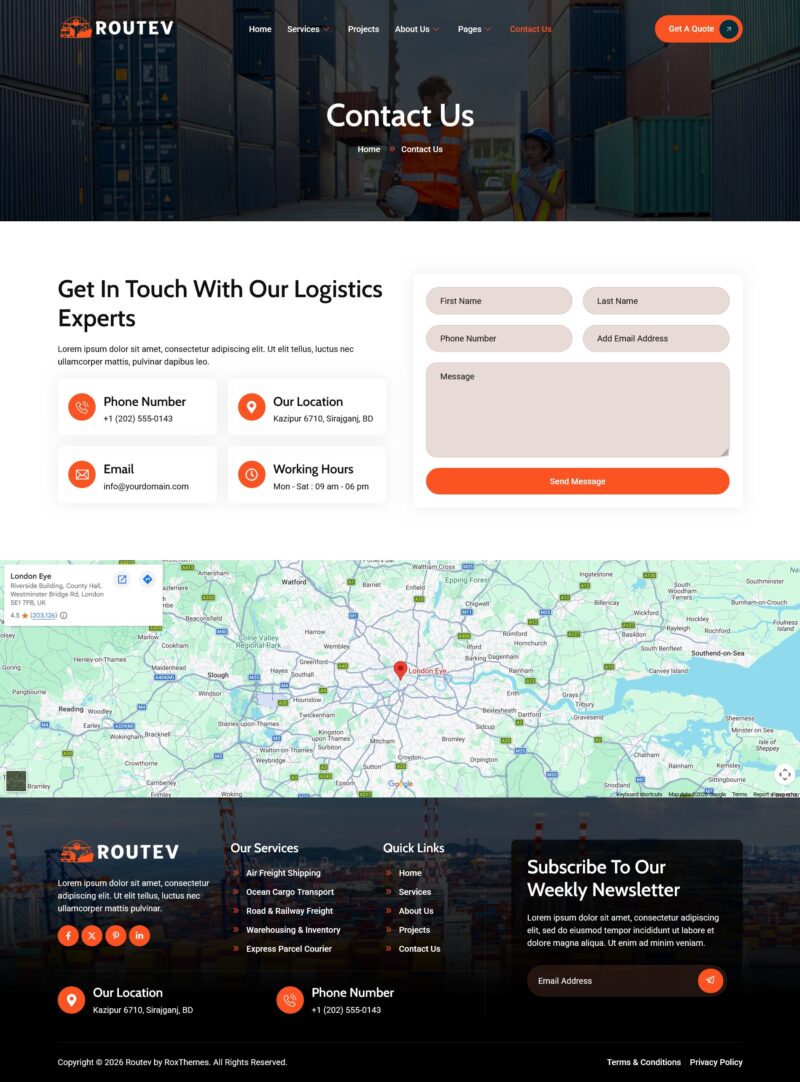 Contact Us — Routev - Logistics & Transportation Elementor Template