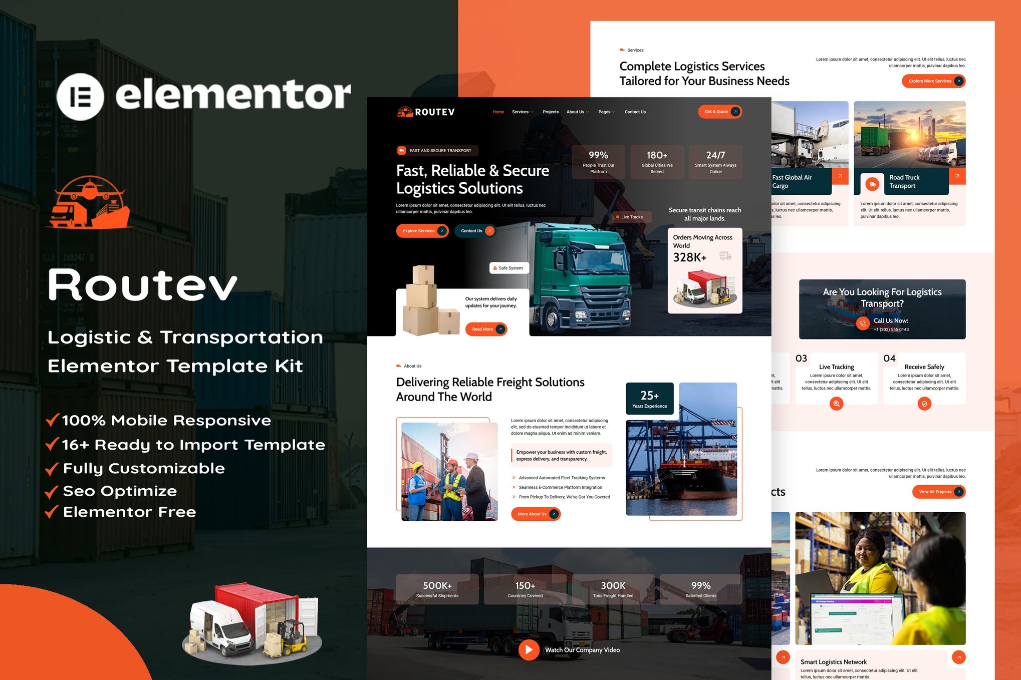 Routev - Logistics & Transportation Elementor Template — Elementor template kit cover