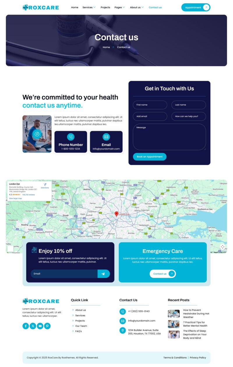 Contact Us — RoxCare - Health & Medical Elementor Template