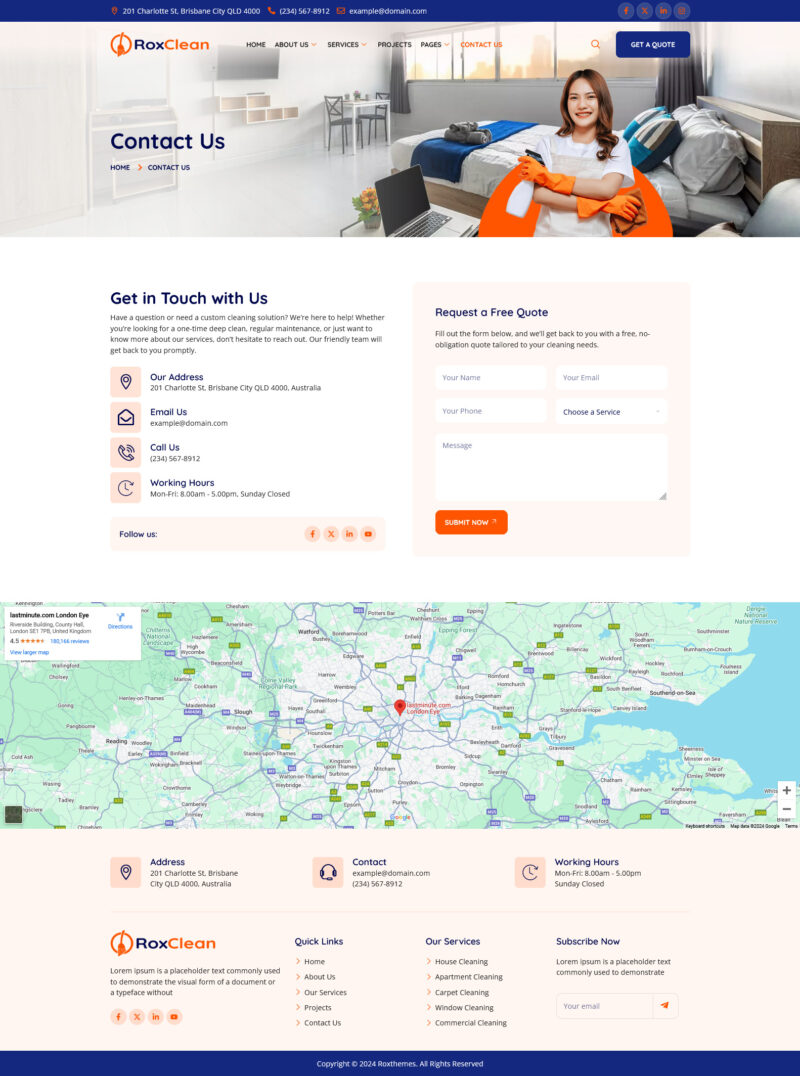Contact Us — RoxClean - Cleaning Services Elementor Template