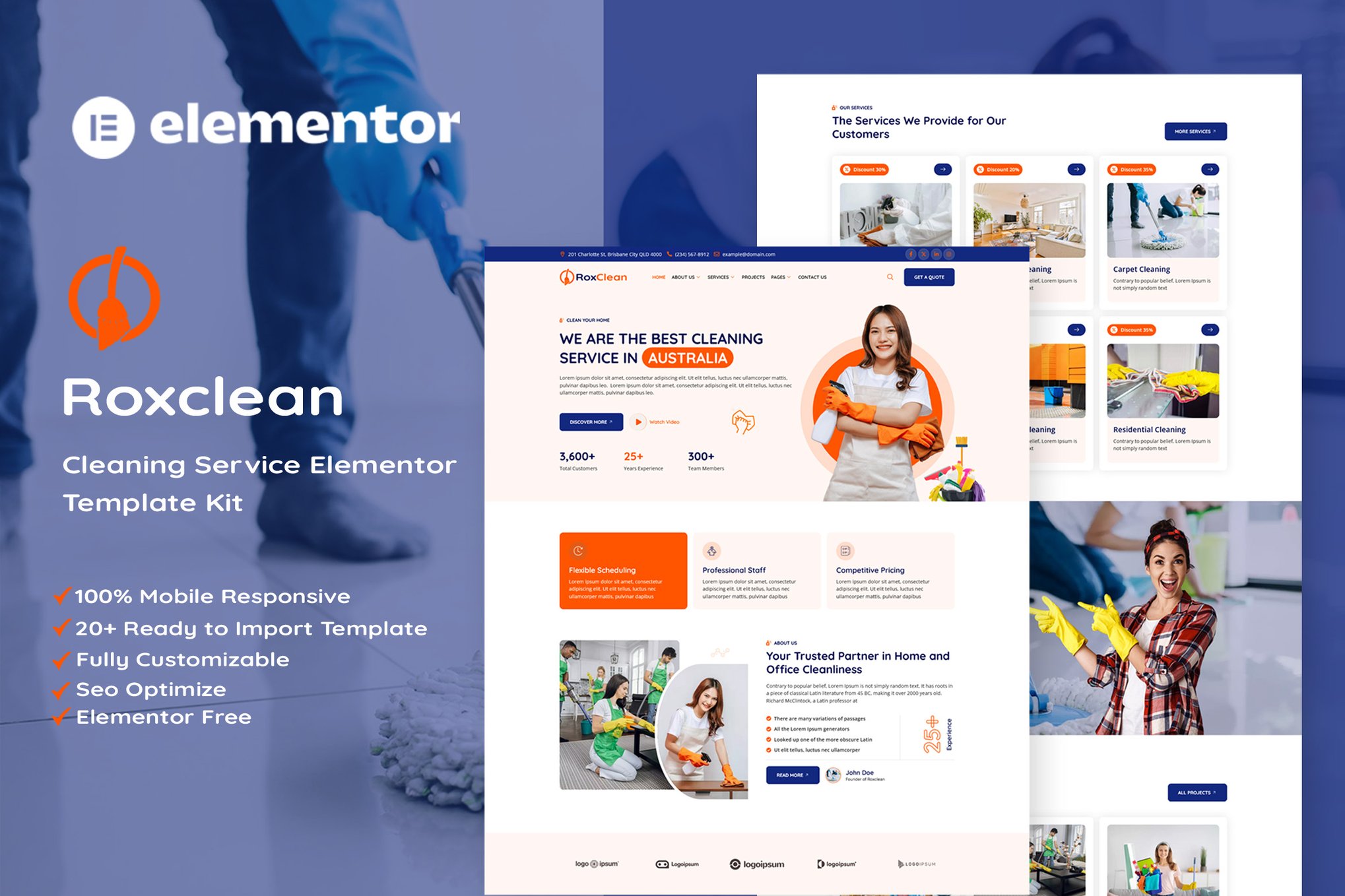 RoxClean - Cleaning Services Elementor Template — Elementor template kit cover