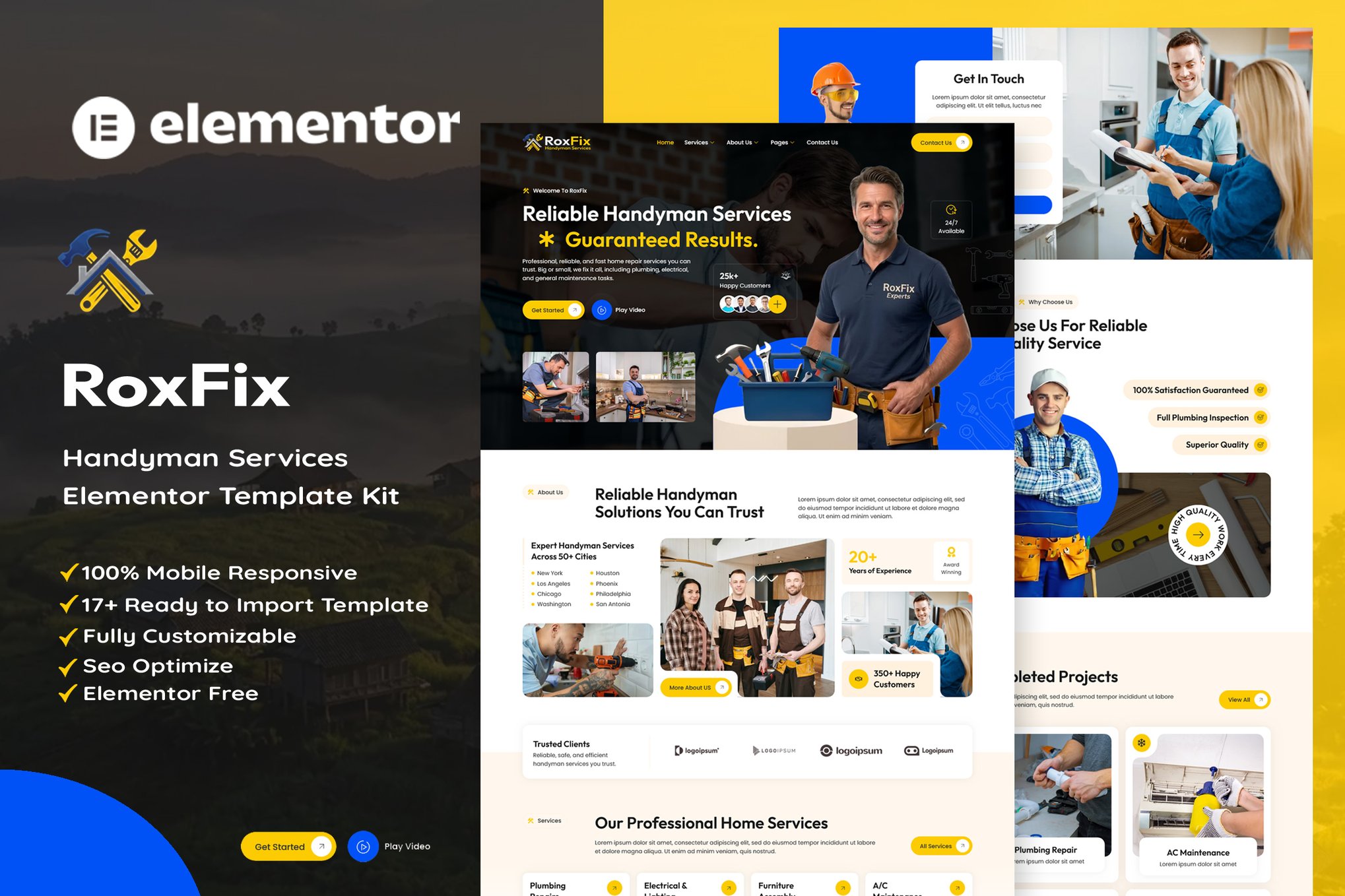 RoxFix - Handyman Services Elementor Template — Elementor template kit cover