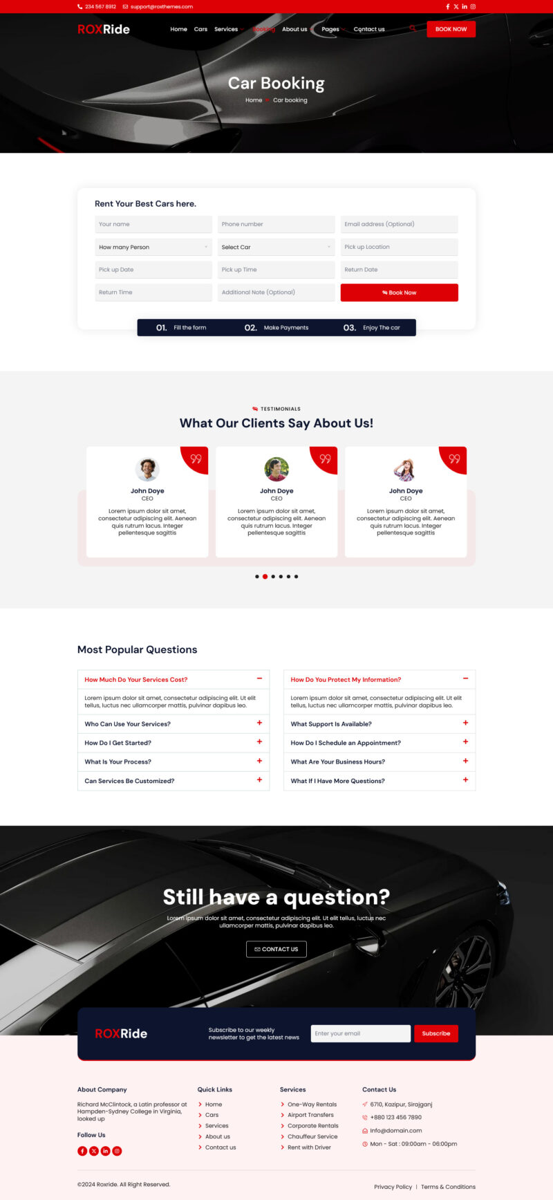 Booking — Roxride - Car Rental Elementor Template