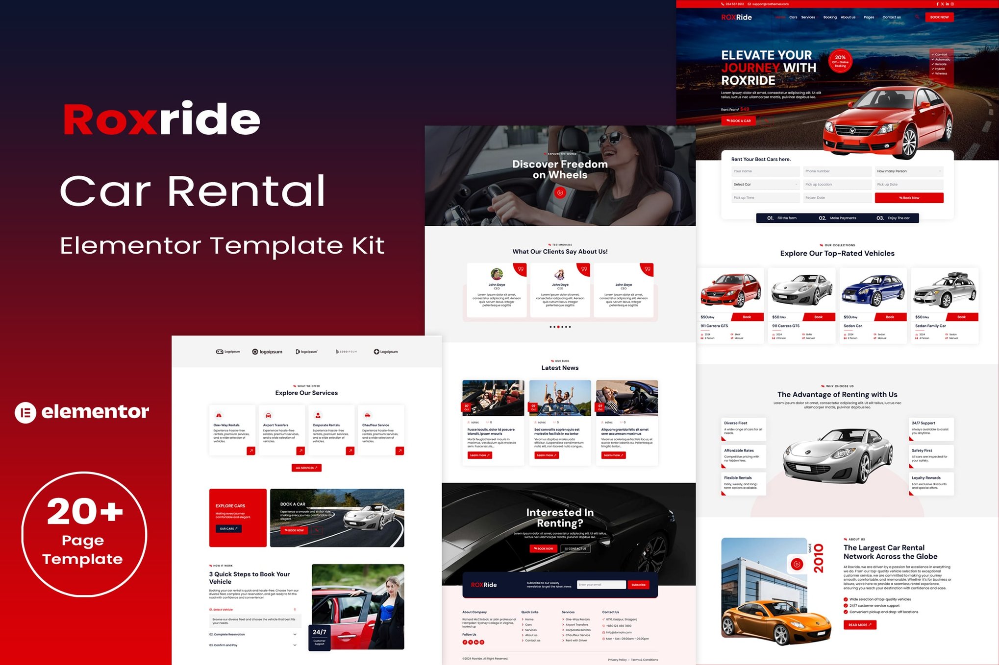 Roxride - Car Rental Elementor Template — Elementor template kit cover