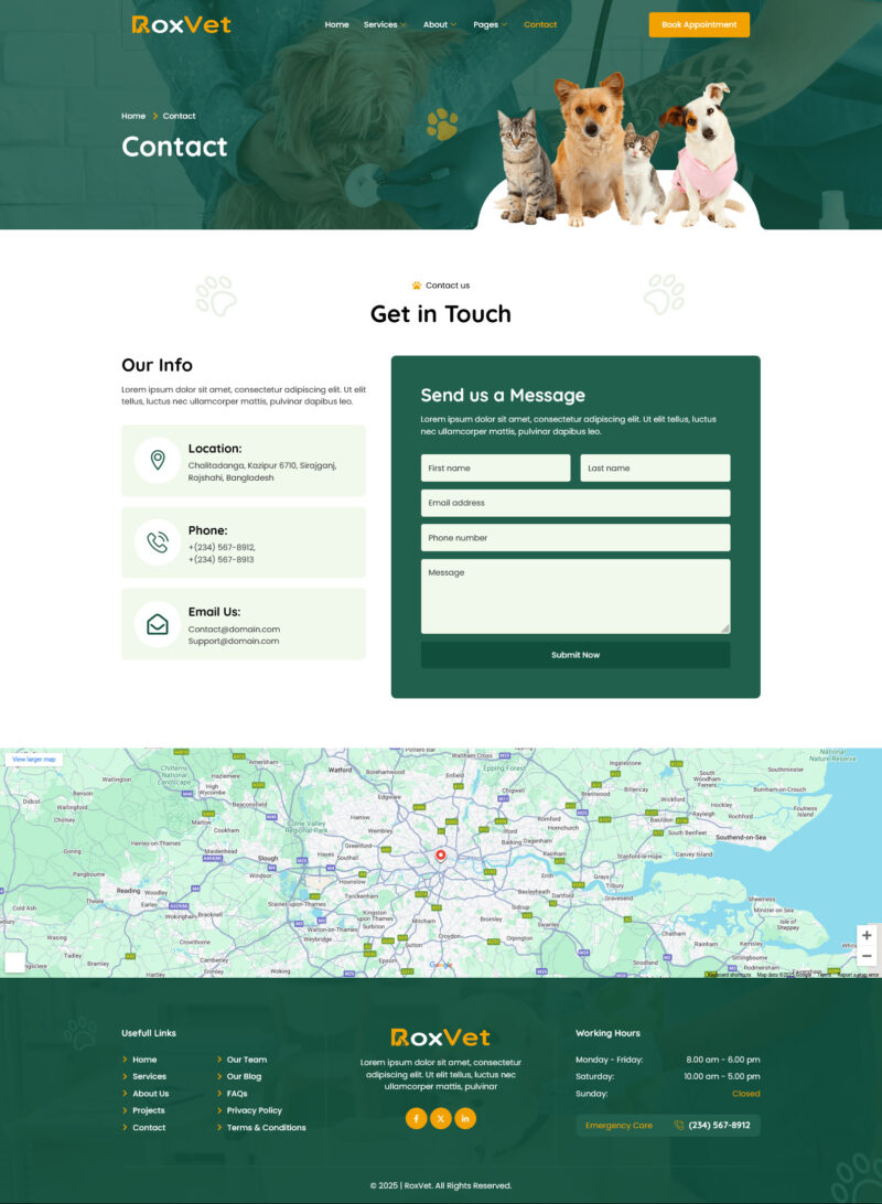 Contact — RoxVet - Veterinary & Pet Care Services Elementor Template