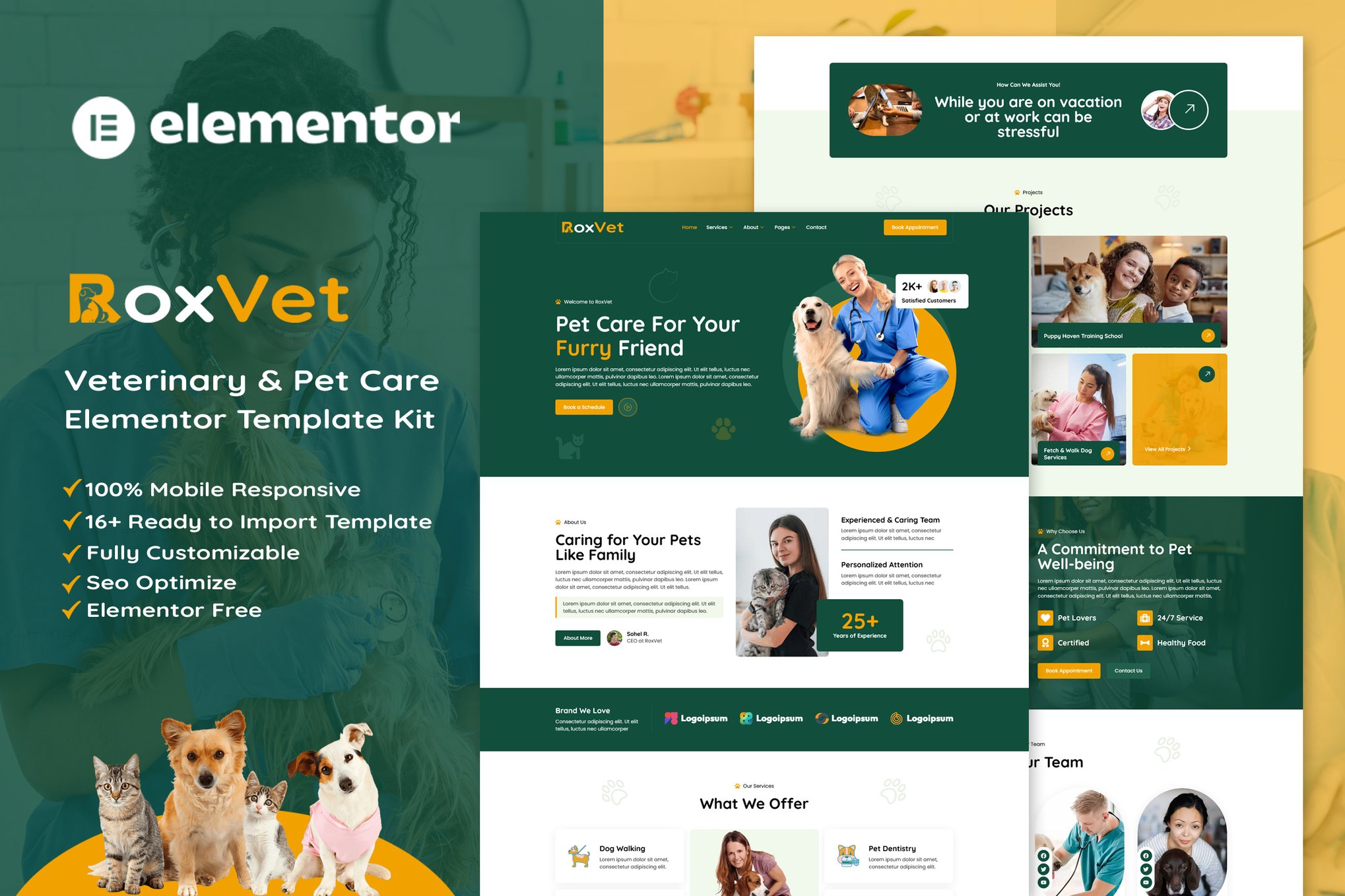 RoxVet - Veterinary & Pet Care Services Elementor Template — Elementor template kit cover