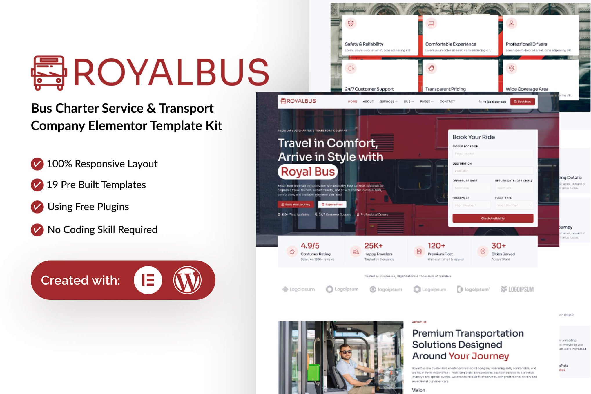 RoyalBus - Bus Charter Service & Transport Company Elementor Template — Elementor template kit cover