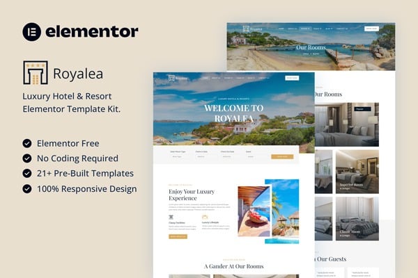 Royalea - Luxury Hotel & Resort Elementor Template — Elementor template kit cover