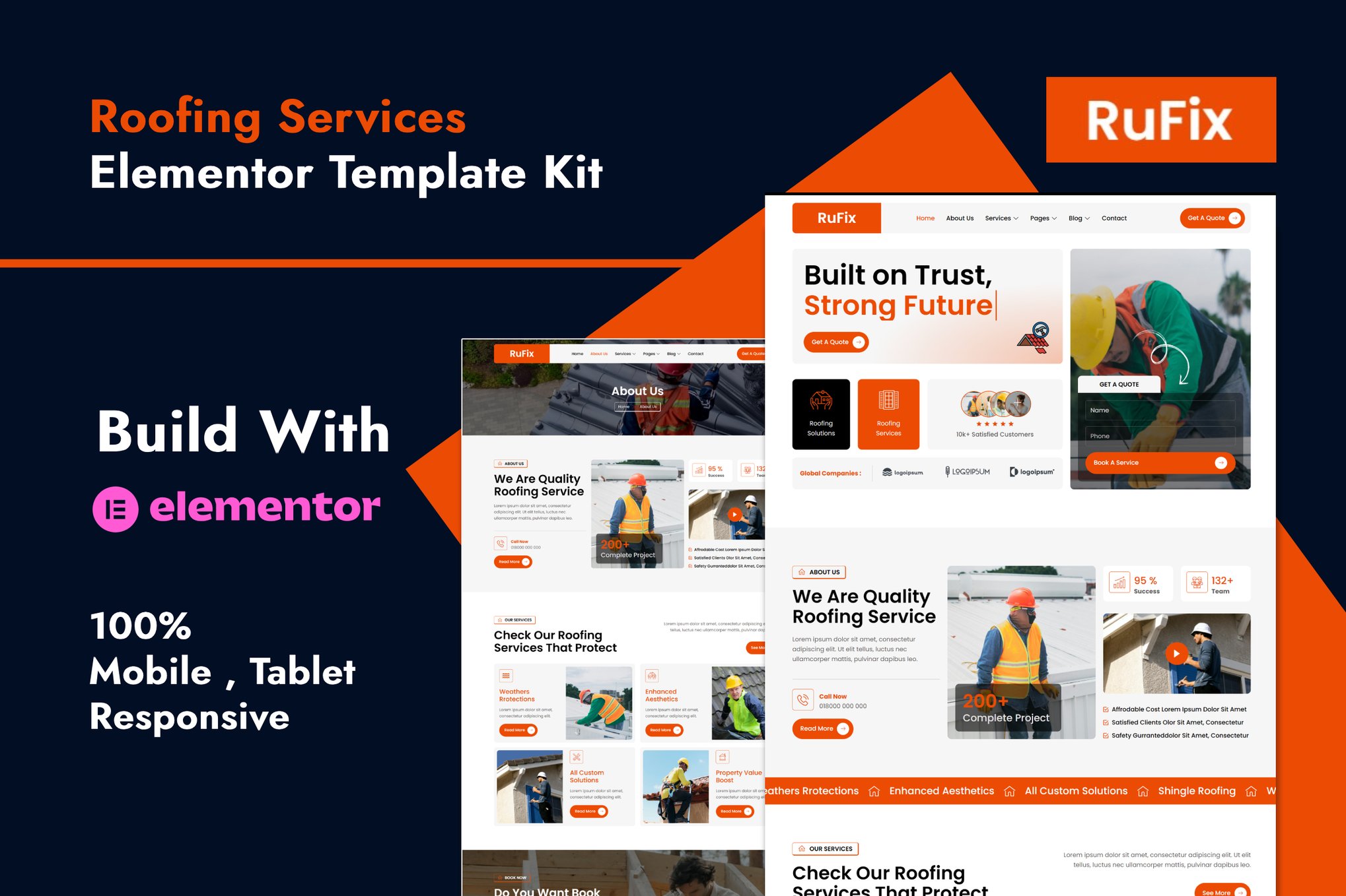 Rufix - Roofing Services Elementor Template — Elementor template kit cover