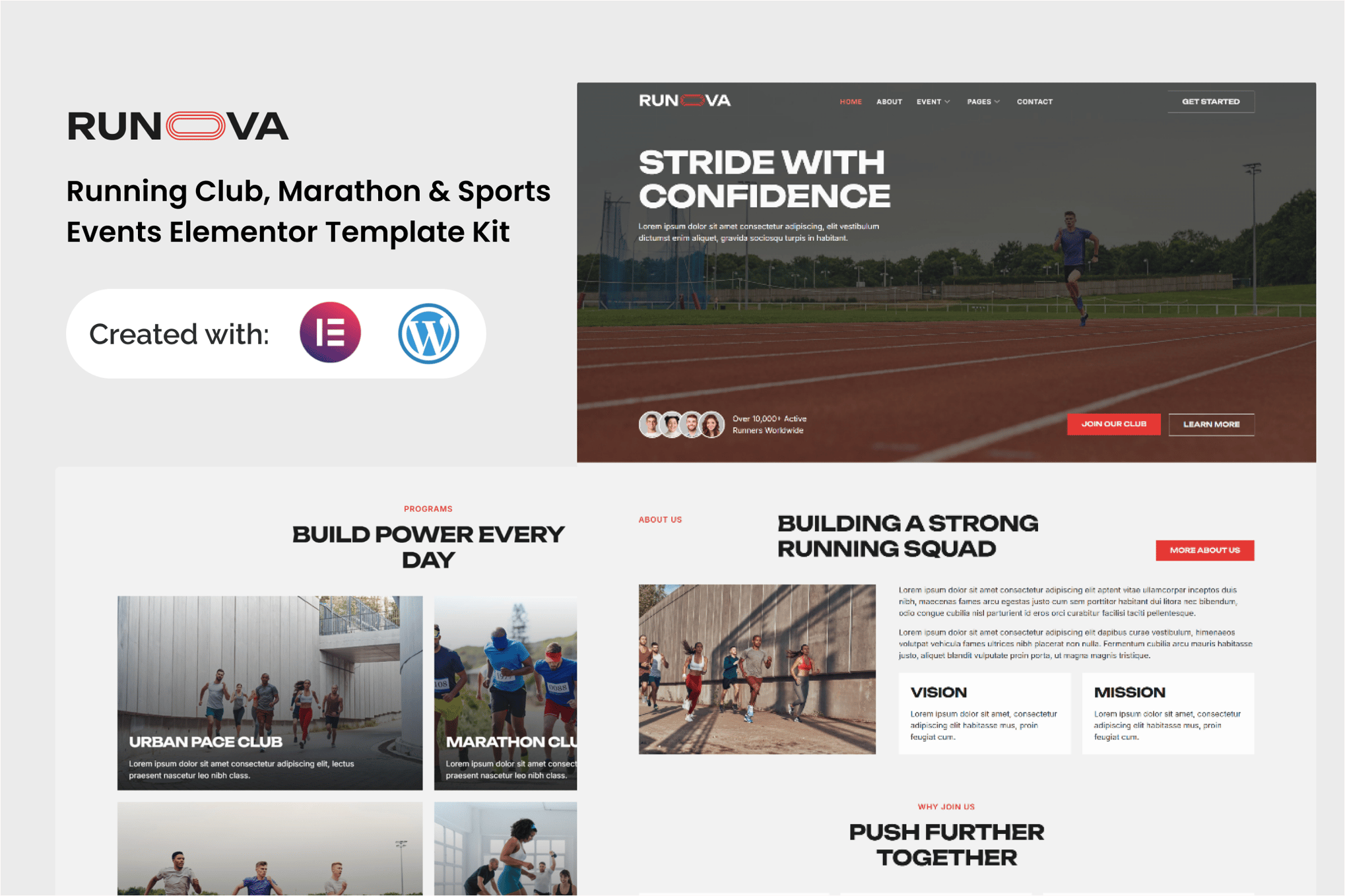 Runova - Marathon & Sports Events Running Club Elementor Template — Elementor template kit cover
