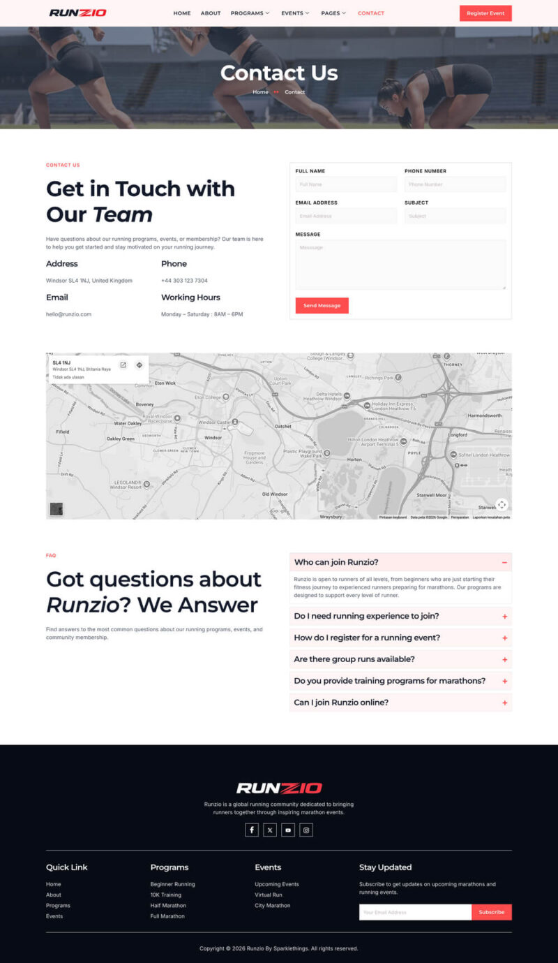 Contact — Runzio - Running Club, Marathon & Sports Events Elementor Template