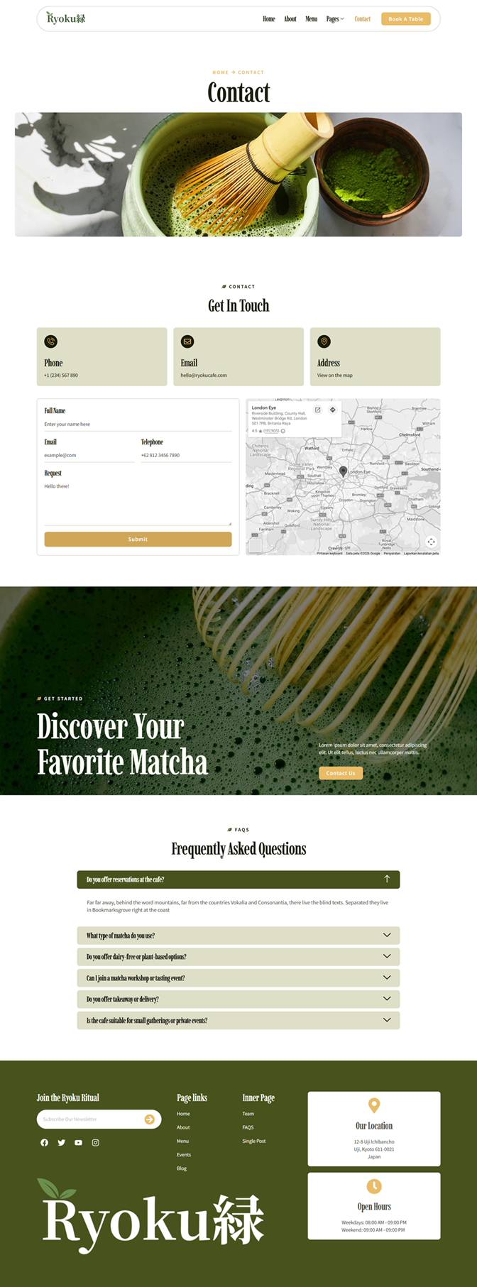 Contact — Ryoku - Matcha Cafe Elementor Template