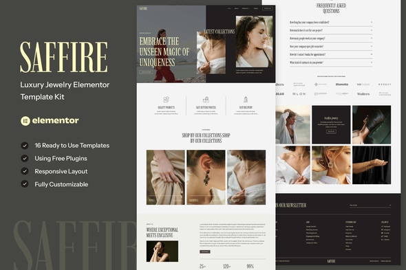Saffire - Luxury Jewelry Elementor Template — Elementor template kit cover