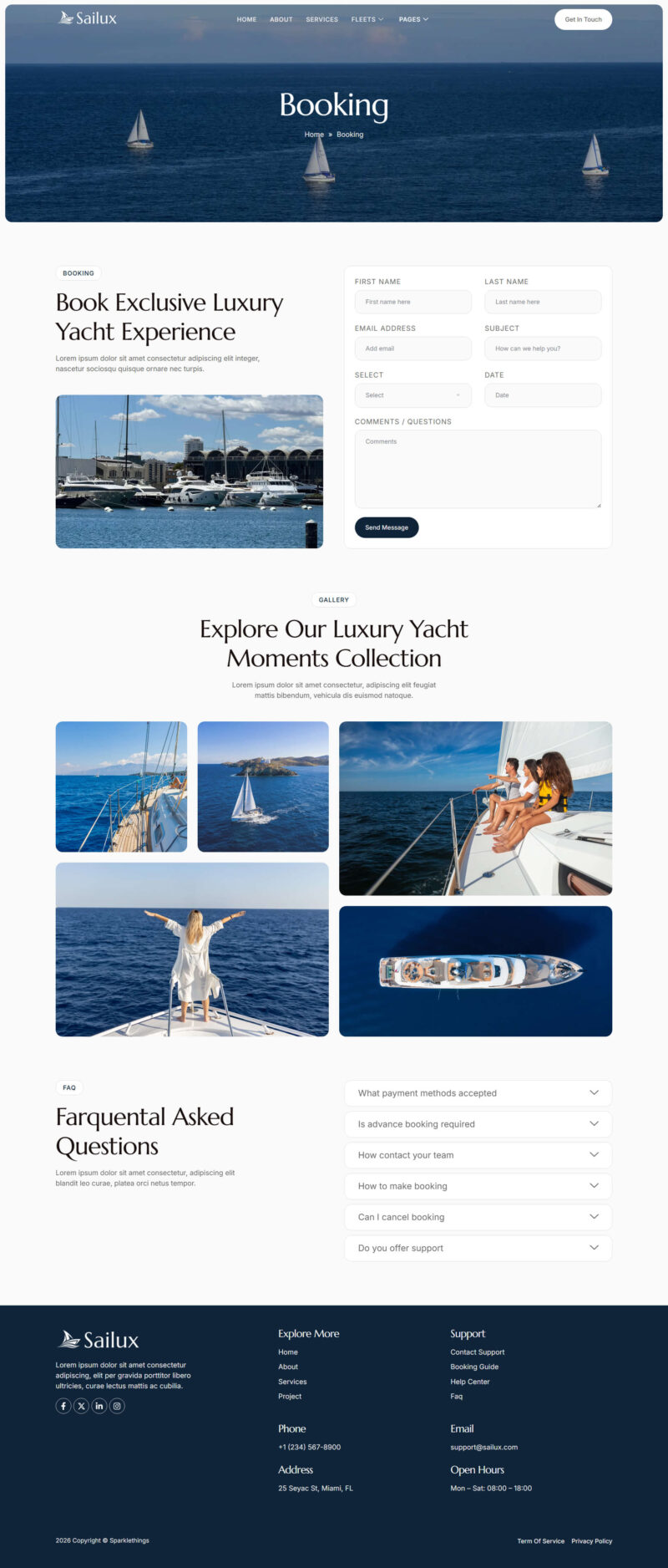 Booking — Sailux - Yacht Club & Boat Rental Elementor Template