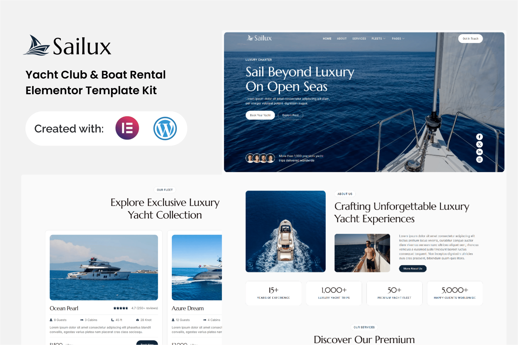 Sailux - Yacht Club & Boat Rental Elementor Template — Elementor template kit cover