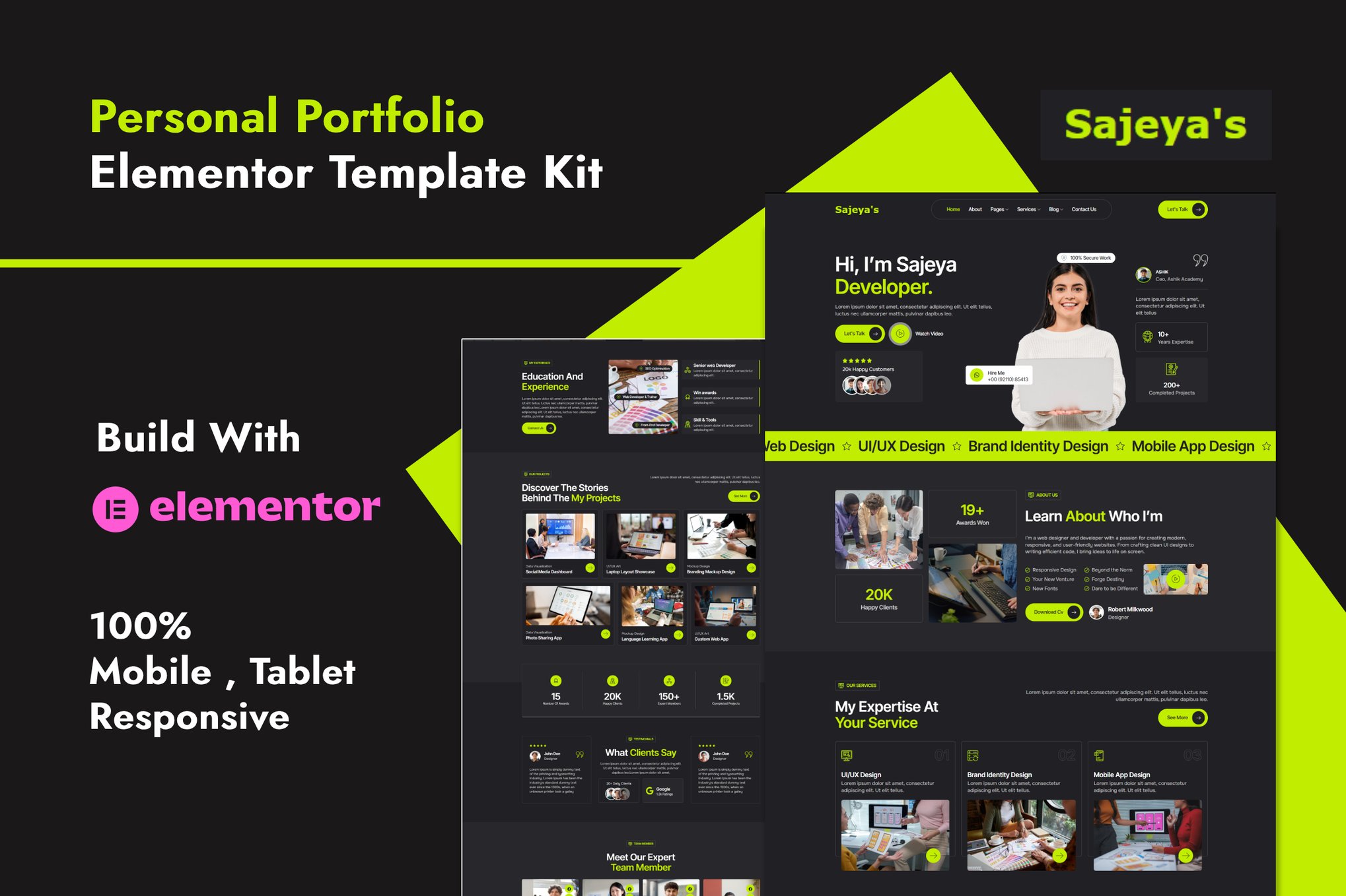 Sajeya - Personal Portfolio Elementor Template — Elementor template kit cover