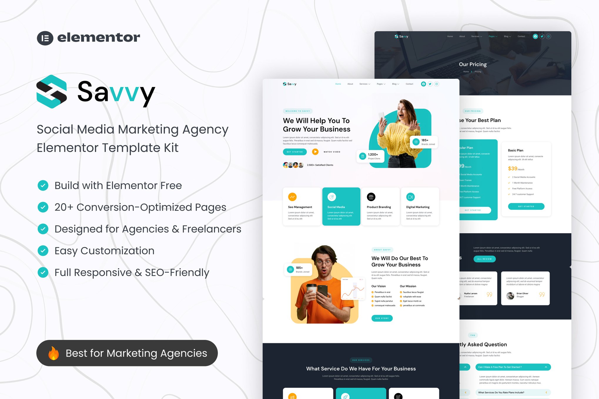 Savvy – Social Media Marketing Agency Elementor Template — Elementor template kit cover