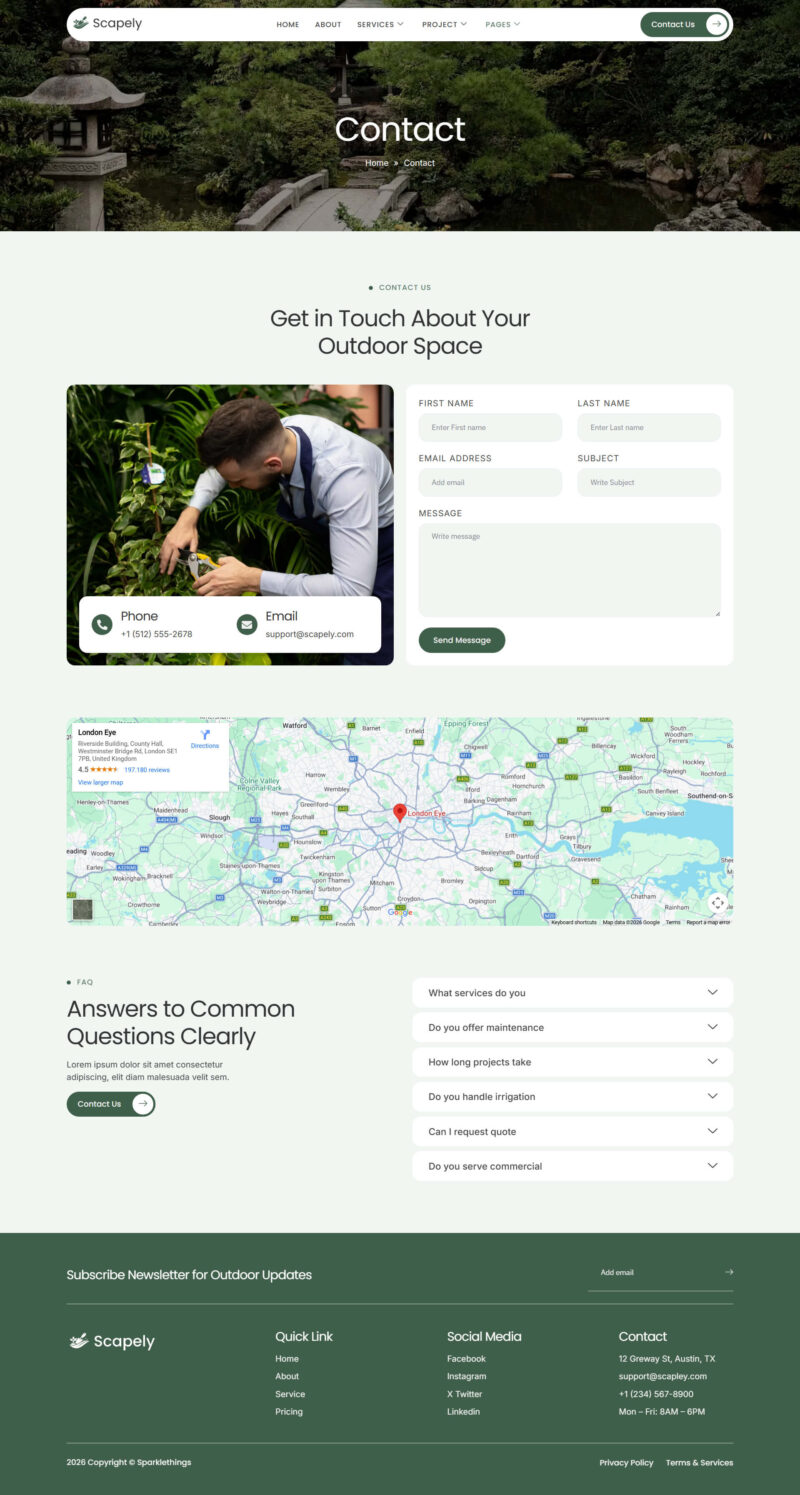 Contact — Scapely - Landscaping & Gardening Elementor Template