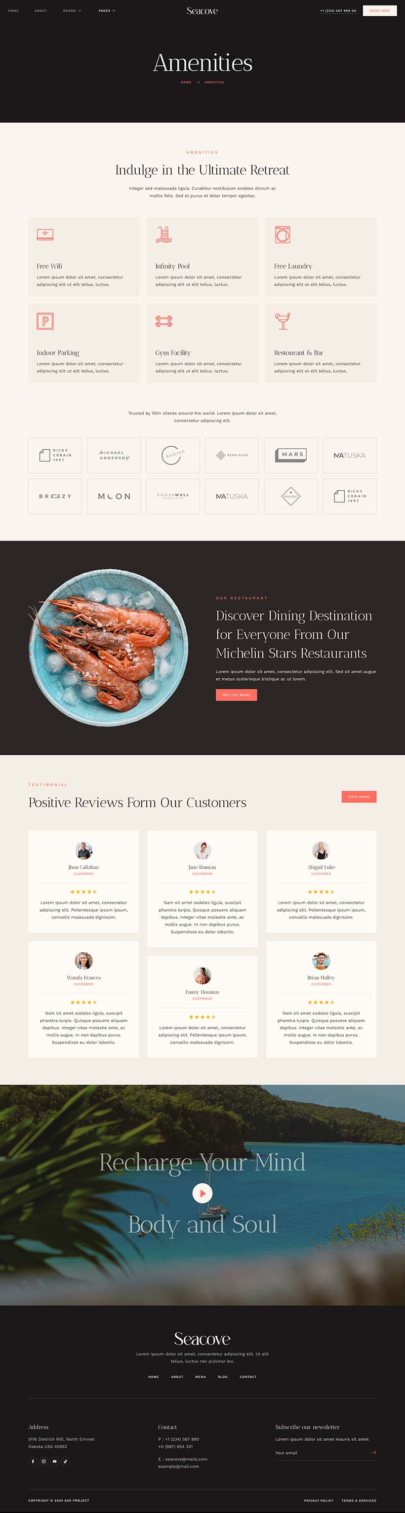 Amenities — Seacove - Hotel and Resort Booking Elementor Template
