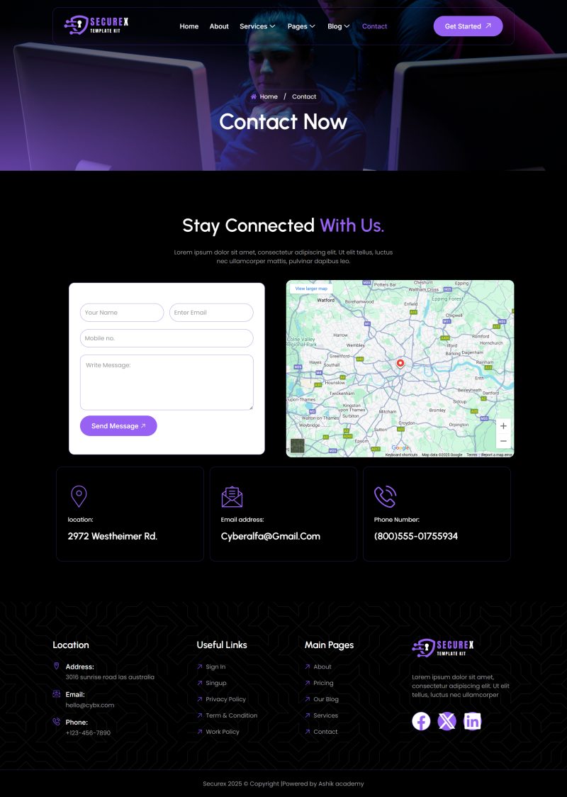 Contact — Securex - Cyber Security Services Elementor Template