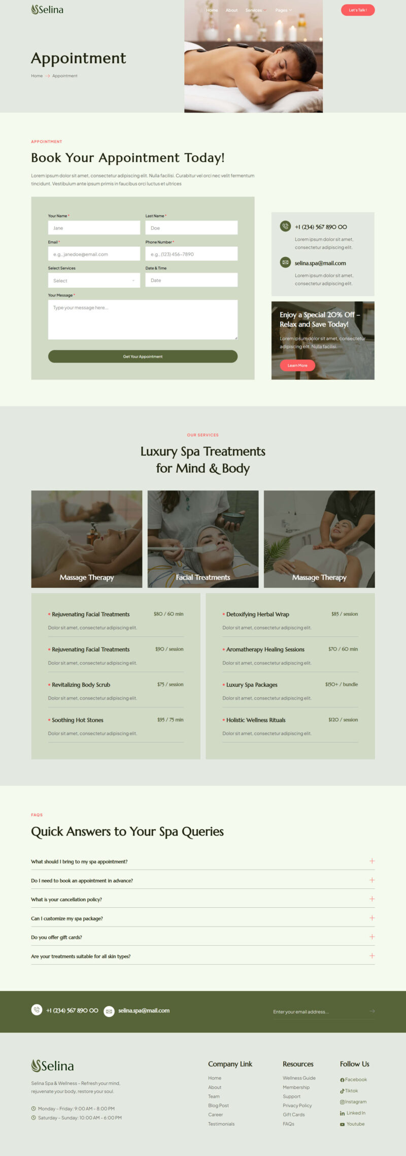 Appointment — Selina - Spa & Wellness Elementor Template