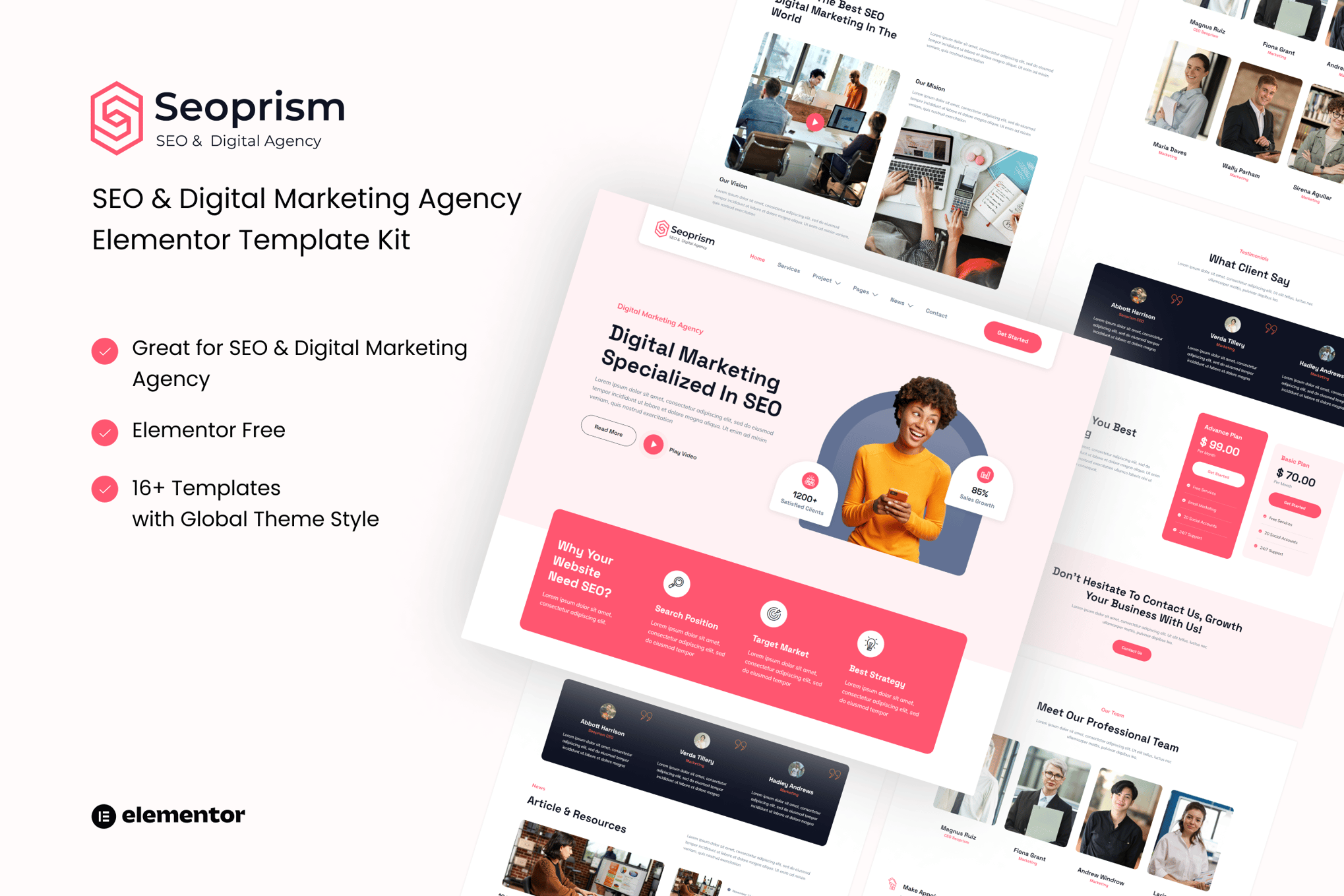 Seoprism - SEO & Digital Agency Elementor Template — Elementor template kit cover