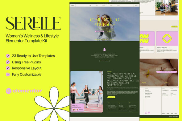 Serelle — Womens Wellness & Lifestyle Elementor Template — Elementor template kit cover